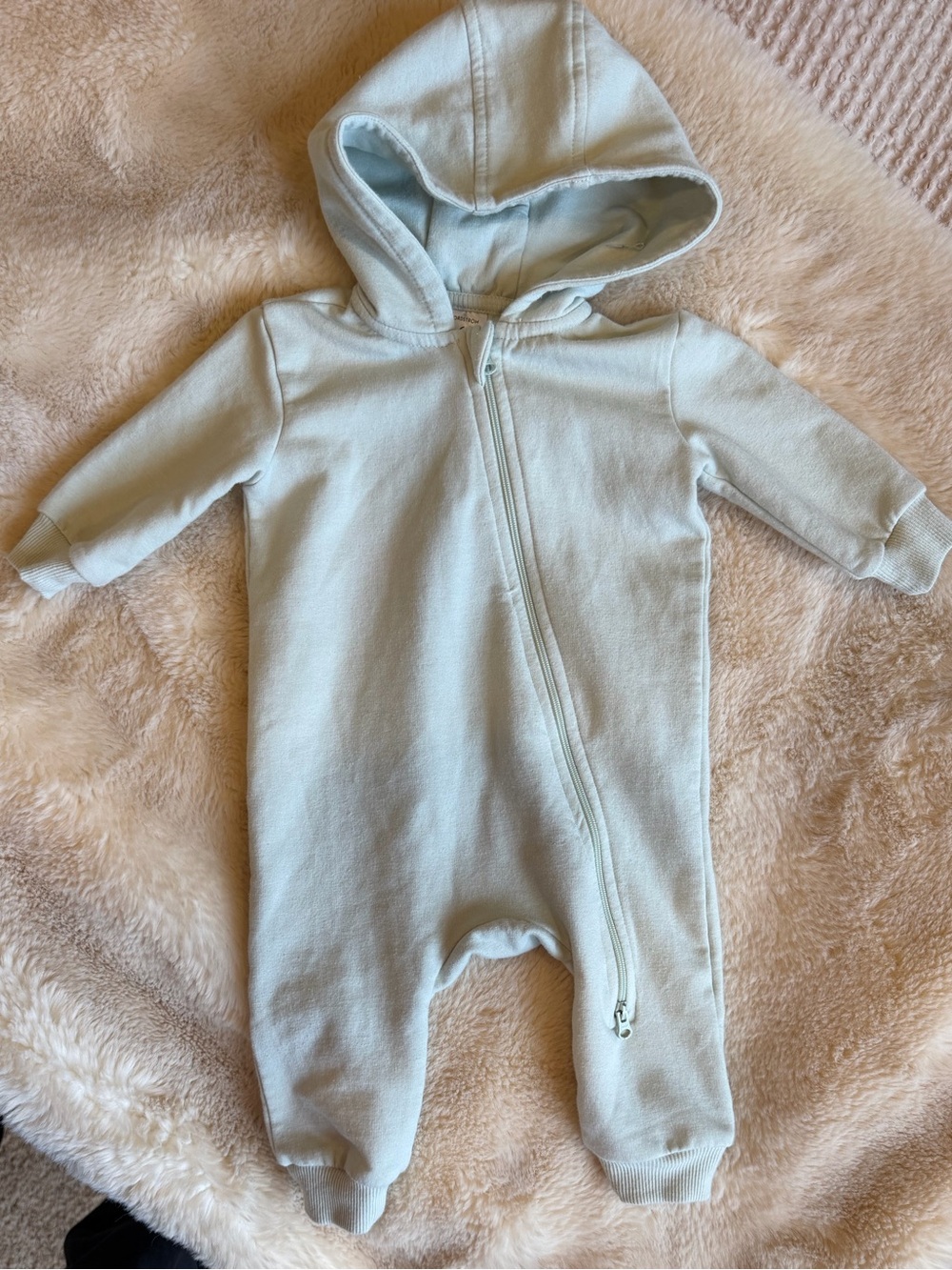 Baby Hooded One-Piece Romper in Light mint green